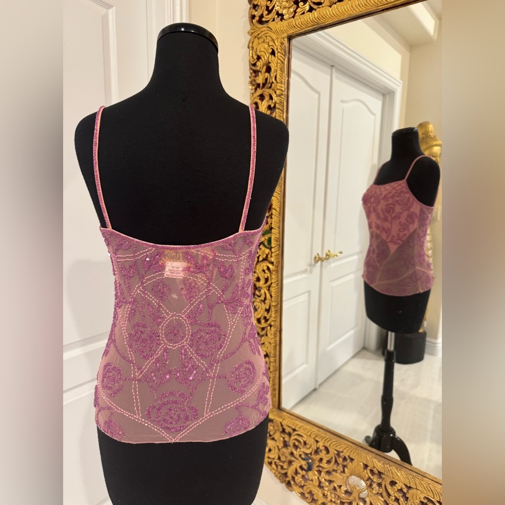 Attitudes by Debra hand, beaded pink camisole top - Picture 3 of 8